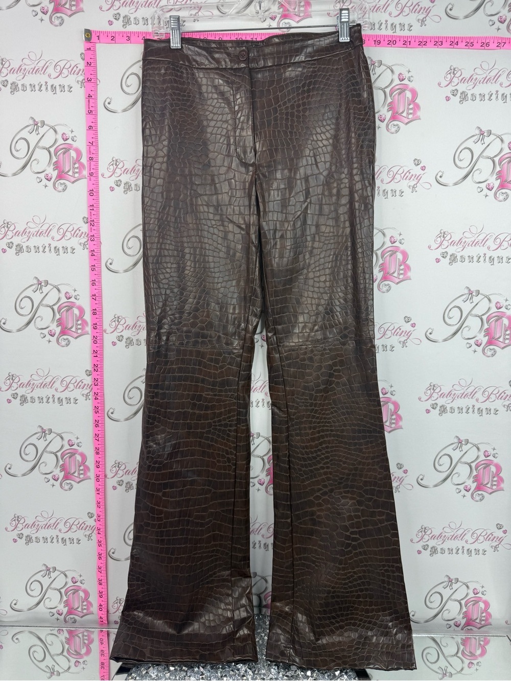 Sinequanone pants crocodile Women's Brown Croc-Embossed Faux Leather Flare Pants